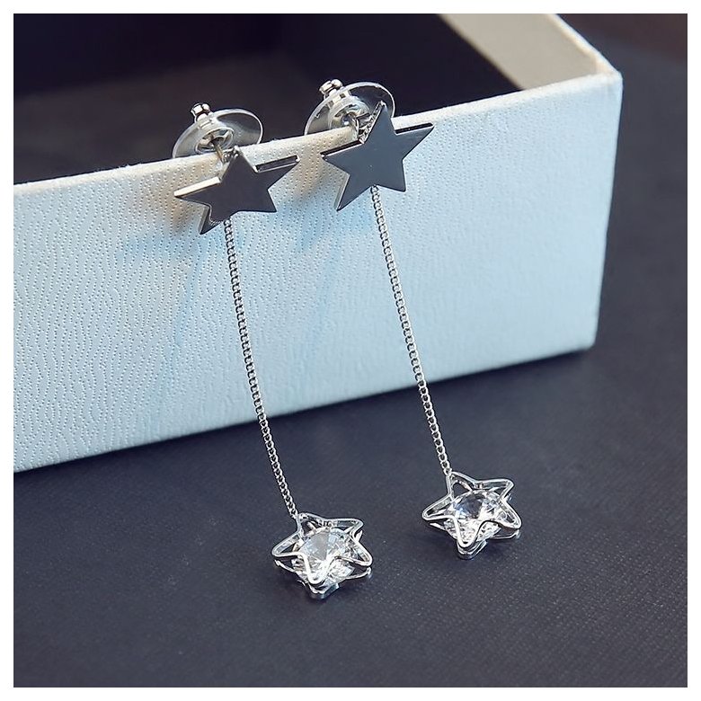 Wholesale  Exquisite Pentagram Drop Earrings for Women Long Star Crystal Dangle Earrings Fashion Jewelry Gifts VGE059