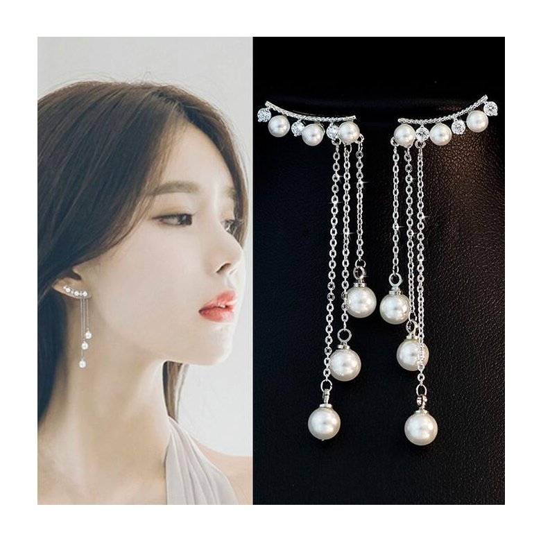 Wholesale New Fashion Hyperbole Temperament Elegant Long Drop Earrings for Women Female Tassel Simulated Pearl Pendant Earrings VGE072