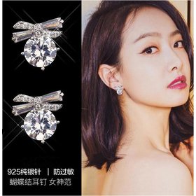 Wholesale Sparkling Zircon Stud Earrings for Women Luxury Full Zircon Bow Earrings Girls Romantic Style Wedding Engagement Party jewelry VGE073