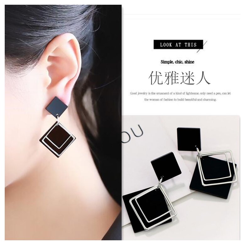 Wholesale Geometric Square Earrings for Women Hanging Dangle Earrings Gold Black Color Fashion Statement Earrings Female Jewelry VGE076