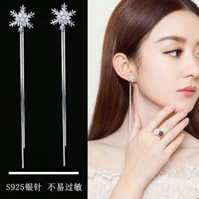 Wholesale Snowflake Tassel Earrings Christmas Snowflake Stud Earrings Pendant Rhinestone For Women Party Jewelry VGE077