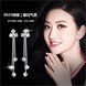 Wholesale Luxury square  Zircon Long Drop Earrings with Silver Color Tassel Korean Wedding Earring for Women Party Jewelry VGE083