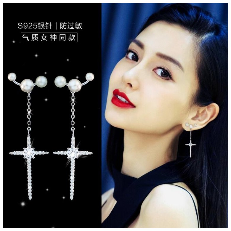 Wholesale Long Drop Earring Imitation Pearl Geometric Cross Earring Dangle Earrings For Women Girl Wedding Party Jewelry Gift 2020 Hot New VGE086