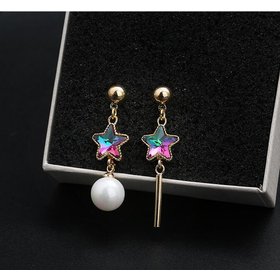 Wholesale Elegant imitation pearl colorful Star Long Tassel earring  Fashion Personality Pendant High Quality VGE088