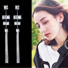 Wholesale Women's Earrings Hanging Rectangular Zircon Tassel Earrings Fashion Charm Banquet Engagement Earrings VGE092