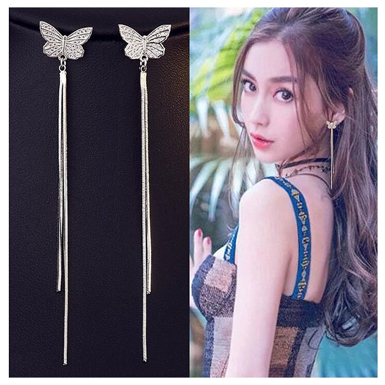 Wholesale Long Tassel Butterfly Drop Earrings Silver Color 2020 Fashion Hanging Women Earrings Summer Jewelry Girls GIfts VGE093