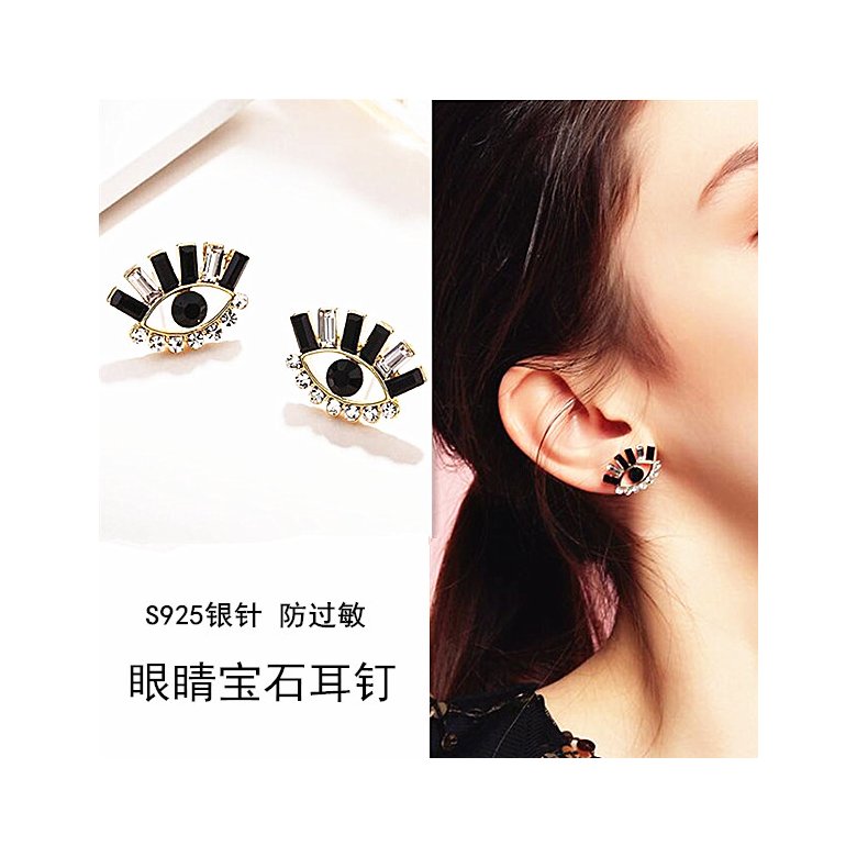 Wholesale Europe Design Vintage Eye Shape Stud Earrings For Women Fashion Personality Rhinestone Oorbellen Femme Trendy Ear Jewelry VGE098