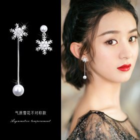 Wholesale 925 sterling silver fashion snowflake crystal pearl ladies stud earrings jewelry wholesale women Christmas gift VGE103