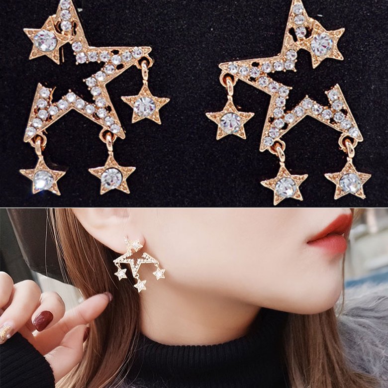 Wholesale Fashion atmospheric  hollow star earrings female wild zircon pentagram exaggerated personality earrings VGE107