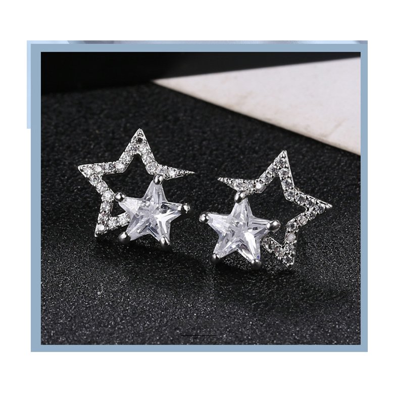 Wholesale Zircon Pentagram star Stud Earrings High Quality Jewelry For Women Silver Color Earrings Party Jewelry Gifts VGE114