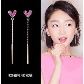 Wholesale Love Heart Long Earrings Tassel Chain Earrings red Heart Dangle Earrings For Women Fashion Jewelry VGE117