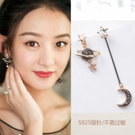 Wholesale Fashion Moon star tassel earrings asymmetric stud earrings woman contracted temperament astronauts earrings for women jewelry VGE120