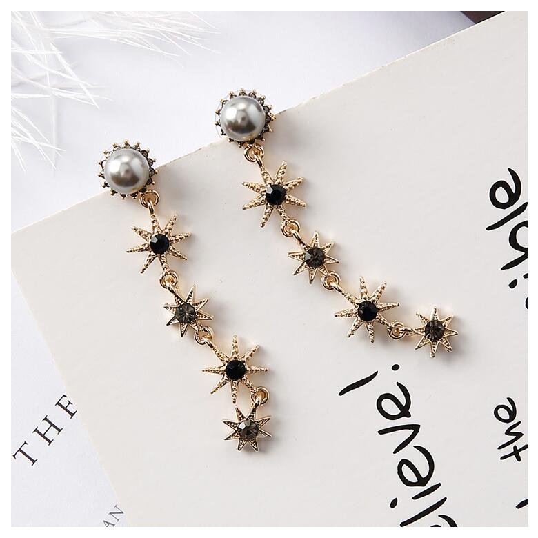 Wholesale Elegant imitation pearl Star Long Tassel ear nail exquisite Prevent Allergy EarringFashion Personality Pendant High Quality VGE122