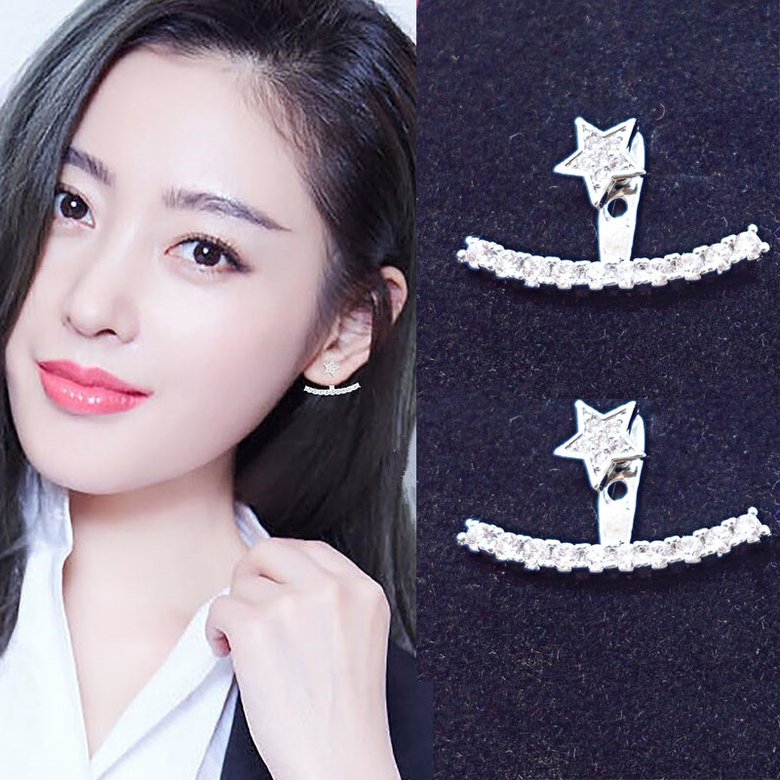 Wholesale Fashion silver color Earrings for Women Luxury zircon Symmetrical Curved  Star Tassel  Earring Jewelry VGE128