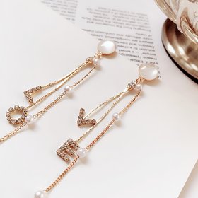 Wholesale Women Earrings Set Elegant Pearl Crystal LOVE Letter Pendant Tassel Long Gold Earring Classic Wedding Party Jewelry VGE134