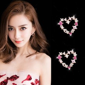 Wholesale Cute Tiny Flower Circle Wreath Love Heart Earrings for Women Water Drop Rhinestone Pendant Accessories Earring VGE137