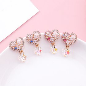 Wholesale Cute Love Heart Flower Earrings Jewelry Trendy CZ Crystal Hoop Earrings For Women Girls VGE142