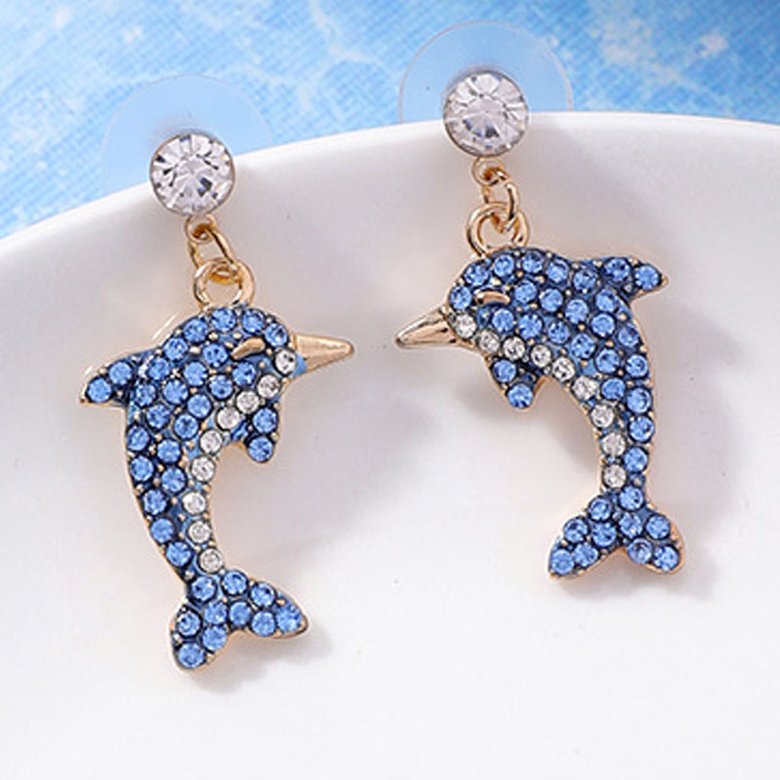 Wholesale Little Dolphin crytal Ear Studs Earrings For Women Cute Little Animals Marine Organism Fine Jewelry Unique Earring VGE147