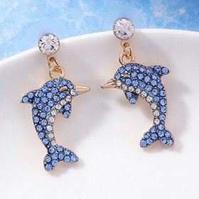 Wholesale Little Dolphin crytal Ear Studs Earrings For Women Cute Little Animals Marine Organism Fine Jewelry Unique Earring VGE147