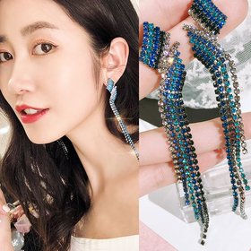 Wholesale New Trendy Bride Rhinestone Long Tassel Earrings Luxury Crystal Big Drop Dangle Earrings For Women Wedding Party Jewelry  VGE149