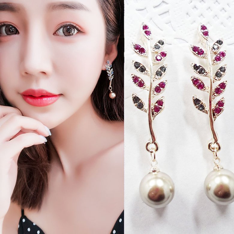 Wholesale Fashion Jewelry Pearl Pendant Leaves Branches Earrings Temperament Women Alloy Earrings For Female Gift Water Drop Earrings VGE160