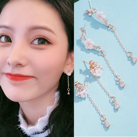 Wholesale Korean Style Shell Flower Delicate Zircon Long Dangle Earrings For Women Brincos Temperament pendientes mujer Jewelry VGE174