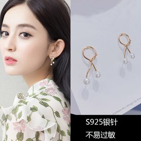 Wholesale  Imitation Pearl knotted Female Elegant Earrings Simple Temperament Korean Fashion Sweet Delicate Earrings Bride Wedding Jewelry VGE179