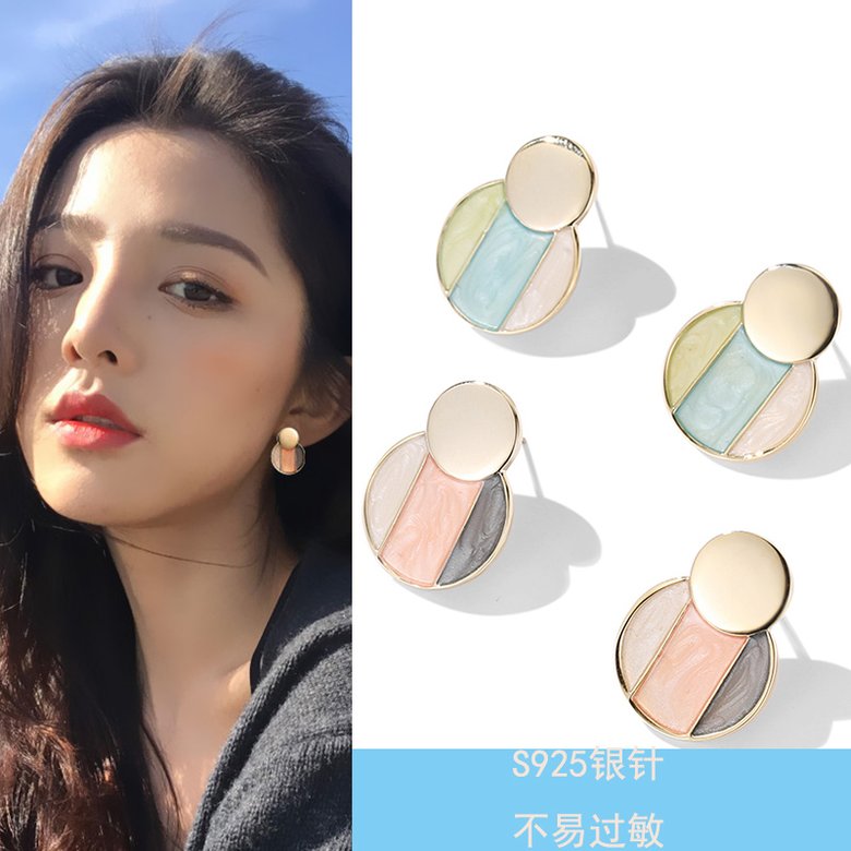 Wholesale Fashion wholesale jewelry Metal geometry earrings three color matching earrings, Japan Korea ladies street snap earrings VGE180