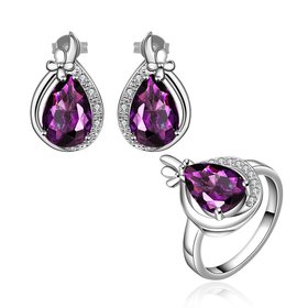 Wholesale Romantic Platinum Water Drop Crystal Jewelry Set TGCJS028
