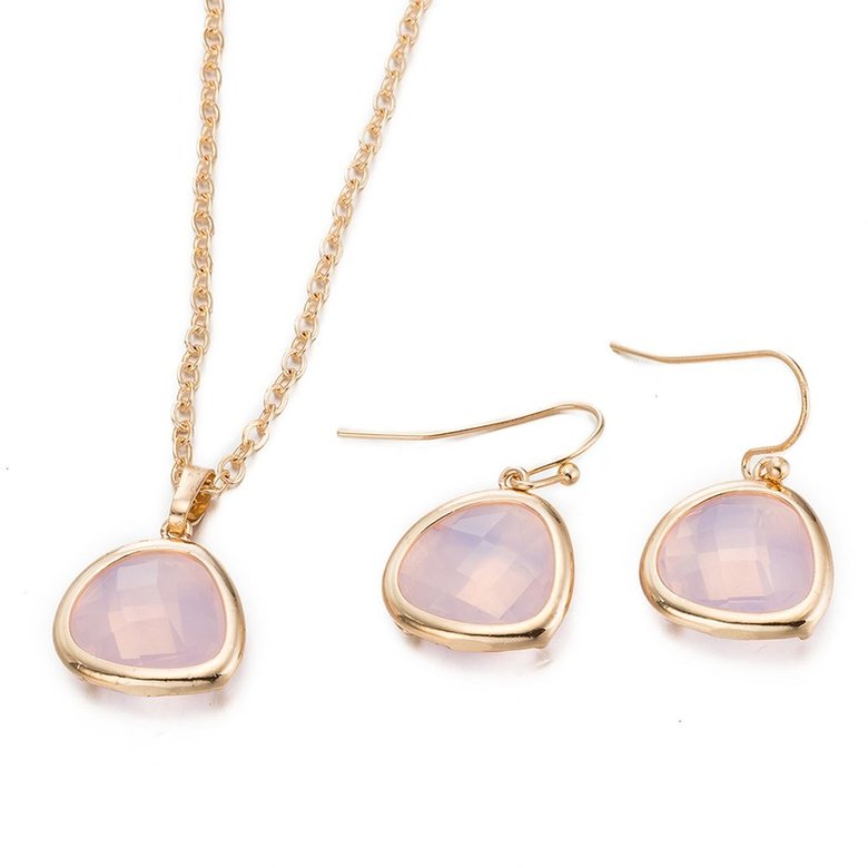 Wholesale Trendy Antique Gold Heart Pink Glass Jewelry Set TGCJS036
