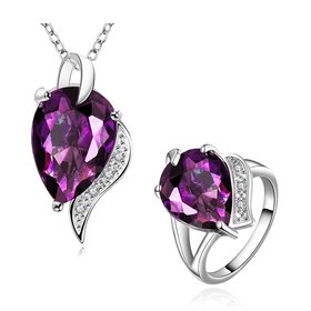 Wholesale Romantic Platinum Water Drop Crystal Jewelry Set TGCJS065