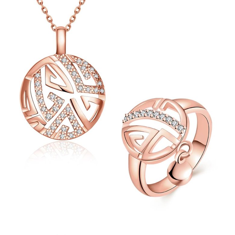 Wholesale Romantic Rose Gold Round Stone Jewelry Set TGGPJS080