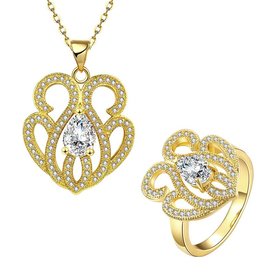 Wholesale Classic 24K Gold Plant CZ Jewelry Set TGGPJS235