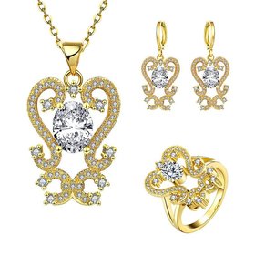 Wholesale Classic 24K Gold Plant CZ Jewelry Set TGGPJS278