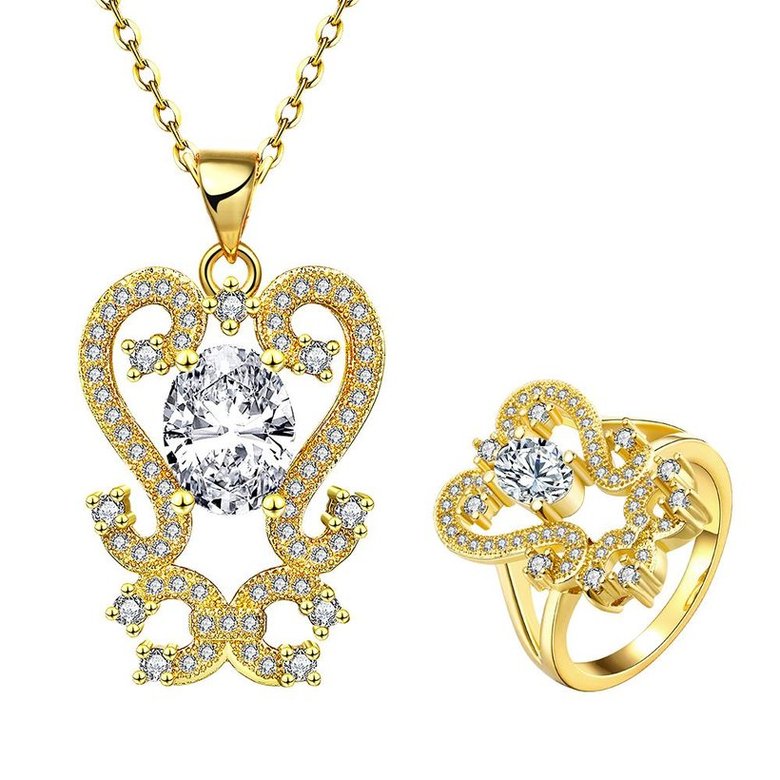 Wholesale Classic 24K Gold Plant CZ Jewelry Set TGGPJS280