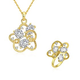 Wholesale Trendy 24K Gold Plant CZ Jewelry Set TGGPJS078