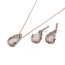 Wholesale Fashion Rhodium Water Drop Glass Jewelry Set TGGPJS091