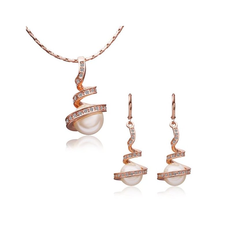 Wholesale Romantic Rose Gold Round Pearl Jewelry Set TGGPJS383