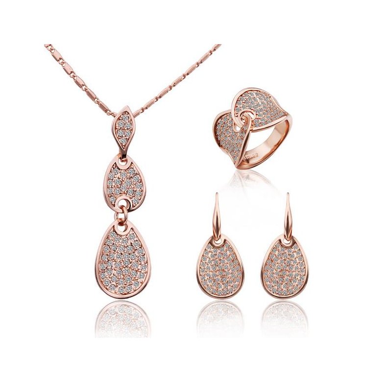 Wholesale Romantic Rose Gold Round Rhinestone Jewelry Set TGGPJS447