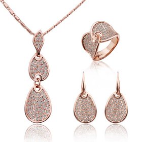 Wholesale Romantic Rose Gold Round Rhinestone Jewelry Set TGGPJS447