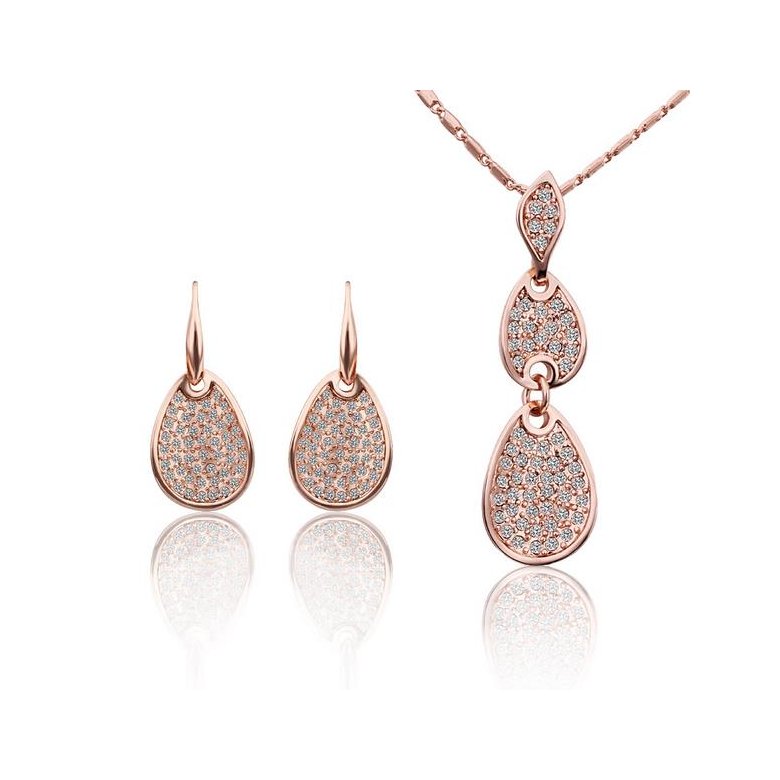 Wholesale Trendy Rose Gold Round Rhinestone Jewelry Set TGGPJS027