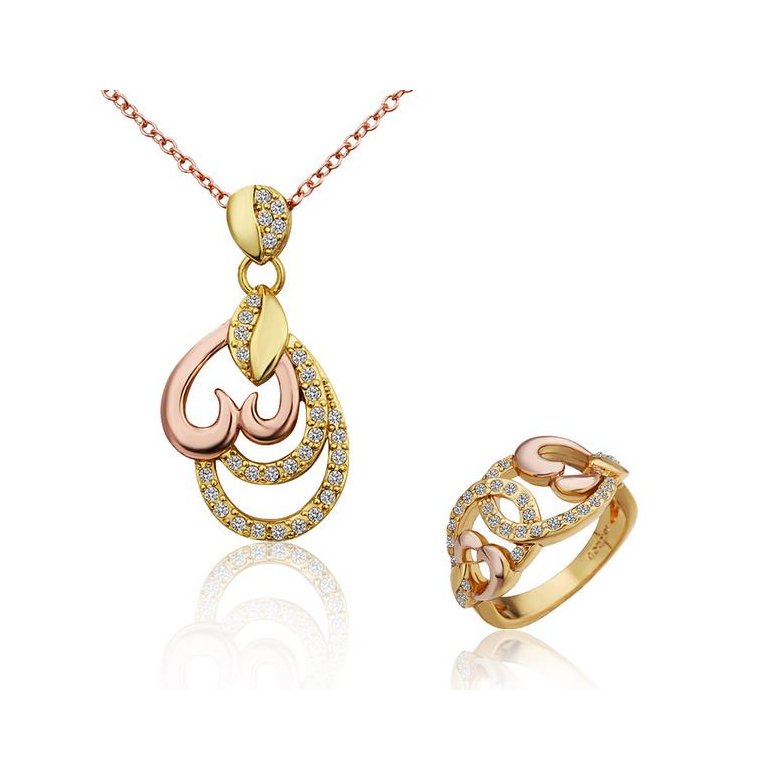 Wholesale Trendy Rose Gold Plant Rhinestone Jewelry Set TGGPJS036