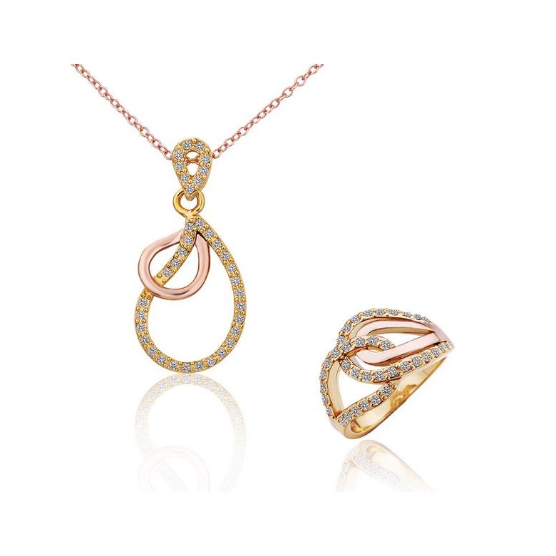 Wholesale Romantic Rose Gold Water Drop Rhinestone Jewelry Set TGGPJS100