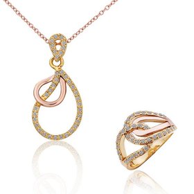 Wholesale Romantic Rose Gold Water Drop Rhinestone Jewelry Set TGGPJS100