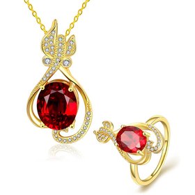 Wholesale Trendy 24K Gold Plant CZ Jewelry Set TGGPJS304