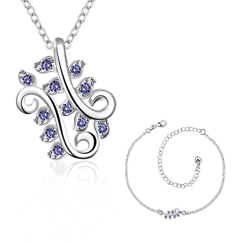 Wholesale Trendy Silver Plant CZ Jewelry Set TGSPJS544