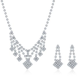 Wholesale Romantic Silver White Crystal Jewelry Set TGSPJS798