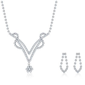 Wholesale Romantic Silver Plant White Crystal Jewelry Set TGSPJS813