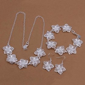 Wholesale Romantic Silver Plant Jewelry Set TGSPJS267
