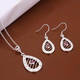 Wholesale Romantic Silver Water Drop Crystal Jewelry Set TGSPJS286